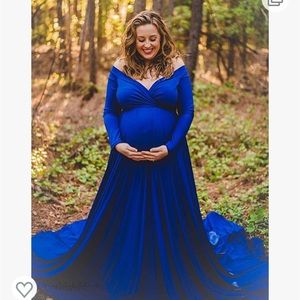 Maternity Blue Off the Shoulder Gown